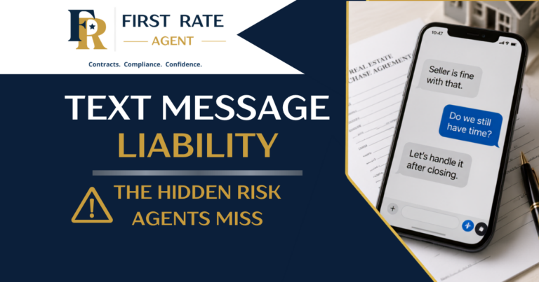 Graphic illustrating how text messages can create liability and documentation issues in real estate transactions.